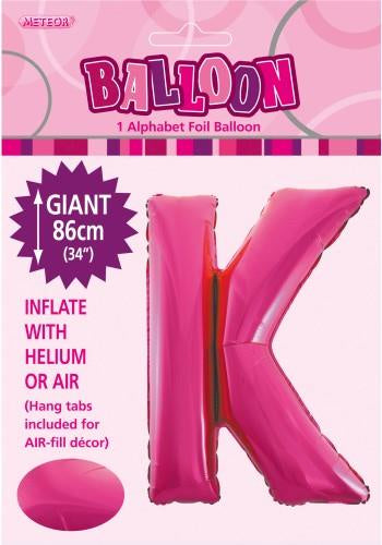 Giant Hot Pink Letter K 86cm (34”) Foil Balloon